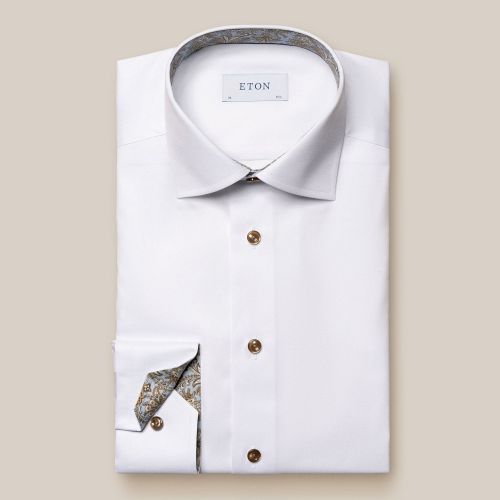 Eton Slim Fit - White Paisley Effect Signature Twill Shirt