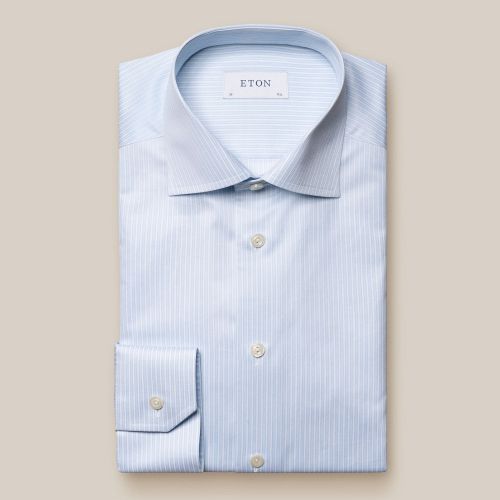 Eton Contemporary Fit - Light Blue Reverse Striped Signature Twill Shirt