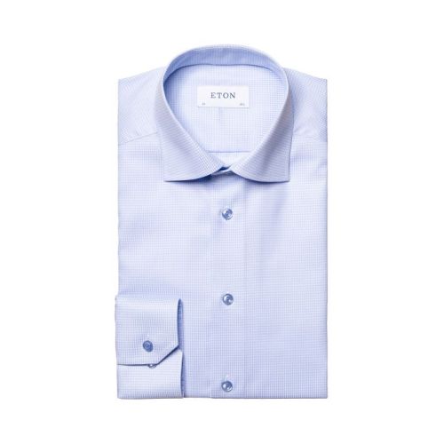Eton Contemporary Fit - Light blue micro checked twill shirt