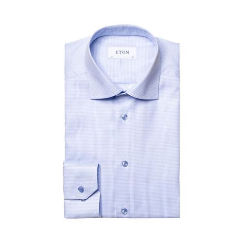 Eton Contemporary Fit - Light blue micro checked twill shirt