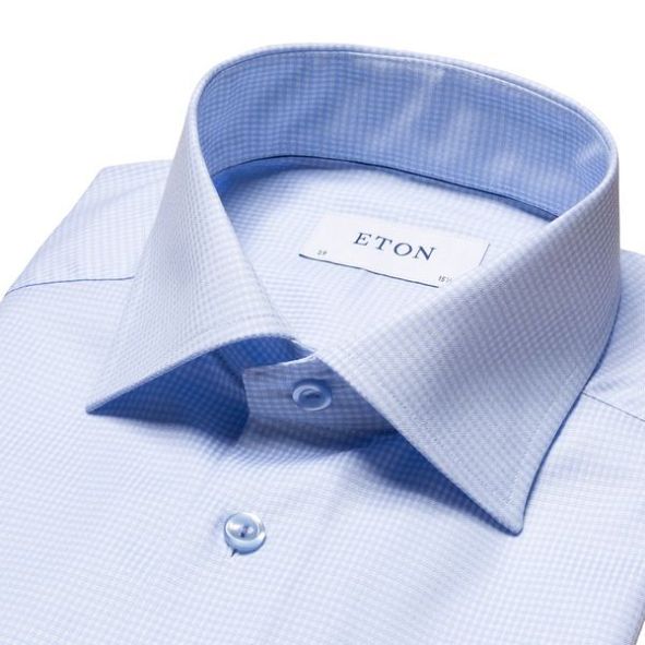 Eton Contemporary Fit - Light blue micro checked twill shirt