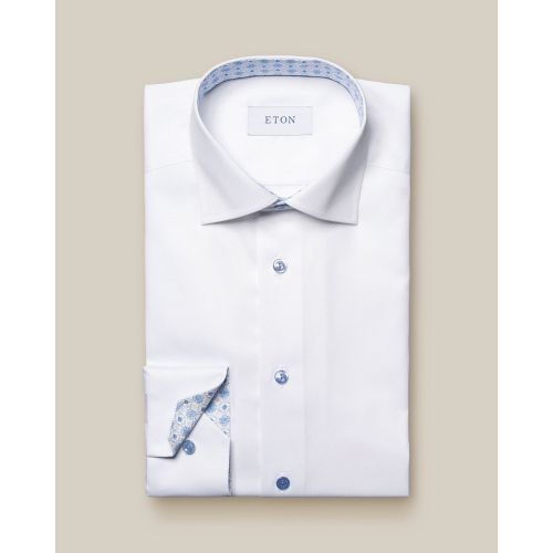 Eton Slim Fit - White Geometric Effect Signature Twill Shirt