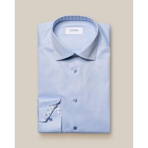 Eton Contemporary Fit - Light Blue Geometric Effect Signature Twill Shirt
