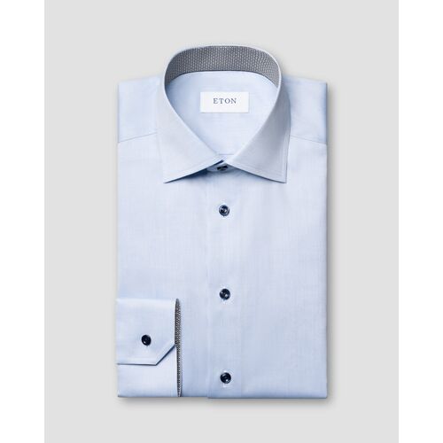 Eton Slim Fit - Light blue Geometric Effect Signature Twill Shirt