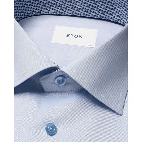 Eton Slim Fit - Light Blue Solid Signature Twill Geometric Effect Shirt