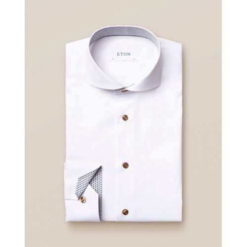 Eton Slim Fit White Shirt with small blue flower detail in collar