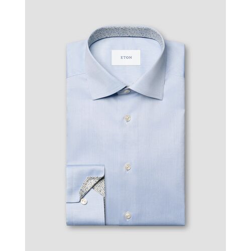Eton Slim Fit - Light blue Geometric Effect Signature Twill Shirt