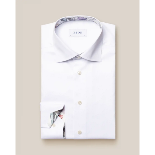 Eton Slim Fit - White Signature Twill Shirt - Floral Print Details