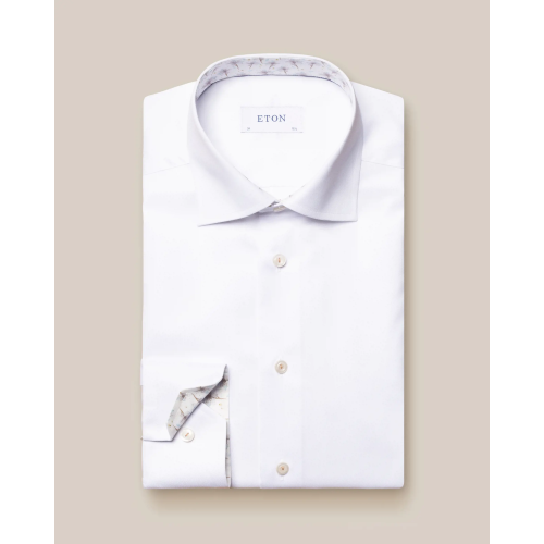 Eton Contemporary Fit - White Signature Twill Shirt - Floral Contrast Details