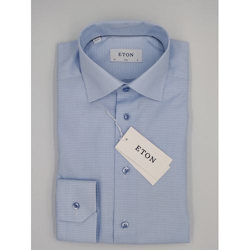 Eton Slim Fit - Light blue micro checkered shirt