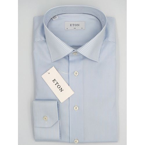 Eton Slim Fit - Light blue striped fine twill shirt