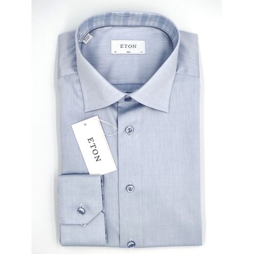 Eton Slim Fit - Light blue signature twill with - Check patterned trim