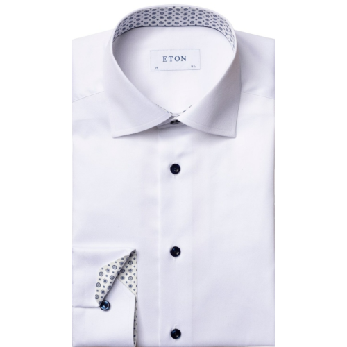 Eton Slim Fit White Shirt with brown details in collar