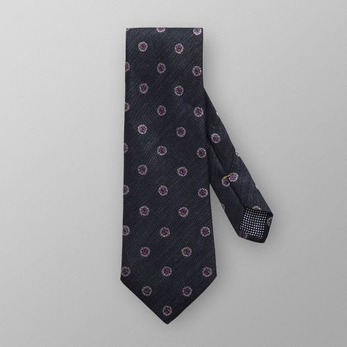 Navy Flower Patterned Silk & Linen Tie