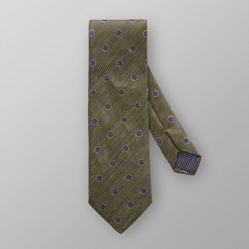 Green Flower Patterned Silk & Linen Tie