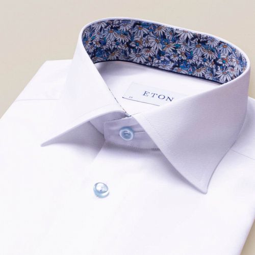 White Signature Twill Details Shirt – Cut Away Collar