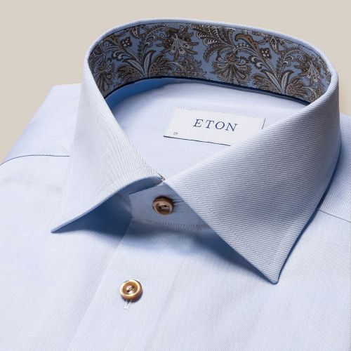 Eton Contemporary Fit - Light Blue Paisley Effect Signature Twill Shirt