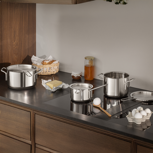 Stainless steel grydesæt med låg – 6 dele