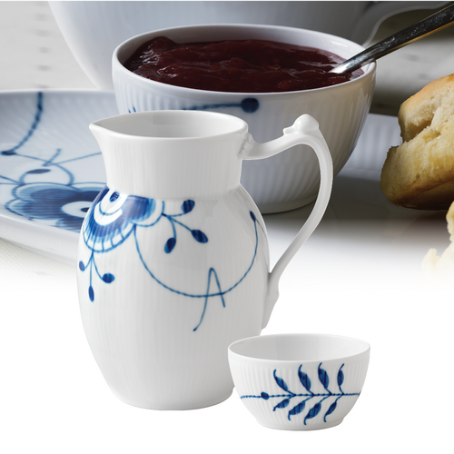 Blå Mega Riflet kande og skål