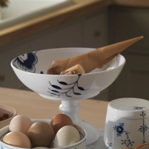 Blå Mega Riflet skål på høj fod